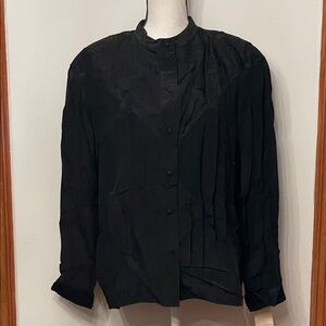 Vintage 100% Silk Elegant Black Button Down Shirt